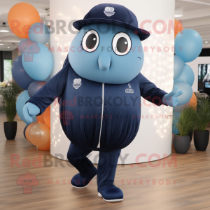 Navy Jellyfish mascot costume character dressed with a Joggers and Brooches