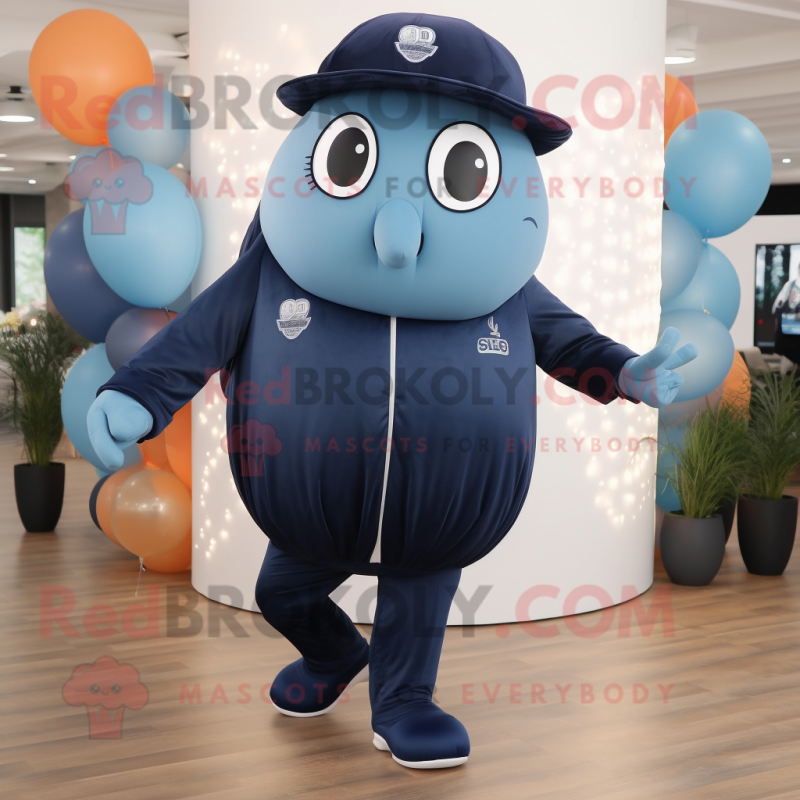 Navy Jellyfish mascot costume character dressed with a Joggers and Brooches Navy Jellyfish mascot costume character dressed with a Joggers and Brooches