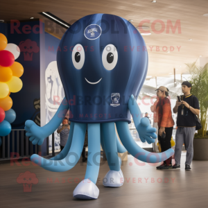 Navy Jellyfish mascot costume character dressed with a Joggers and Brooches