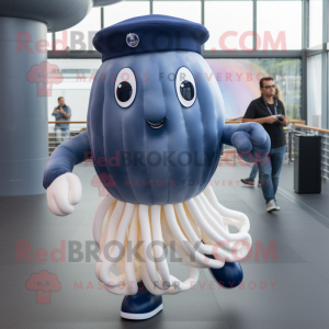 Navy Jellyfish mascot costume character dressed with a Joggers and Brooches