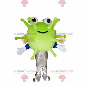 Mascotte de virus vert souriant. Costume de virus -