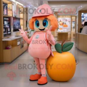 Peach Phone mascot costume character dressed with a Jeggings and Handbags