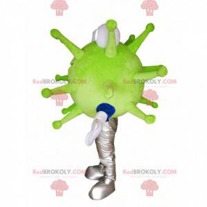 Sorridente mascotte del virus verde. Costume da virus -