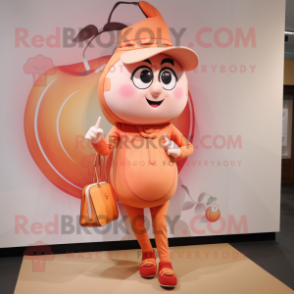 Peach Phone mascot costume character dressed with a Jeggings and Handbags