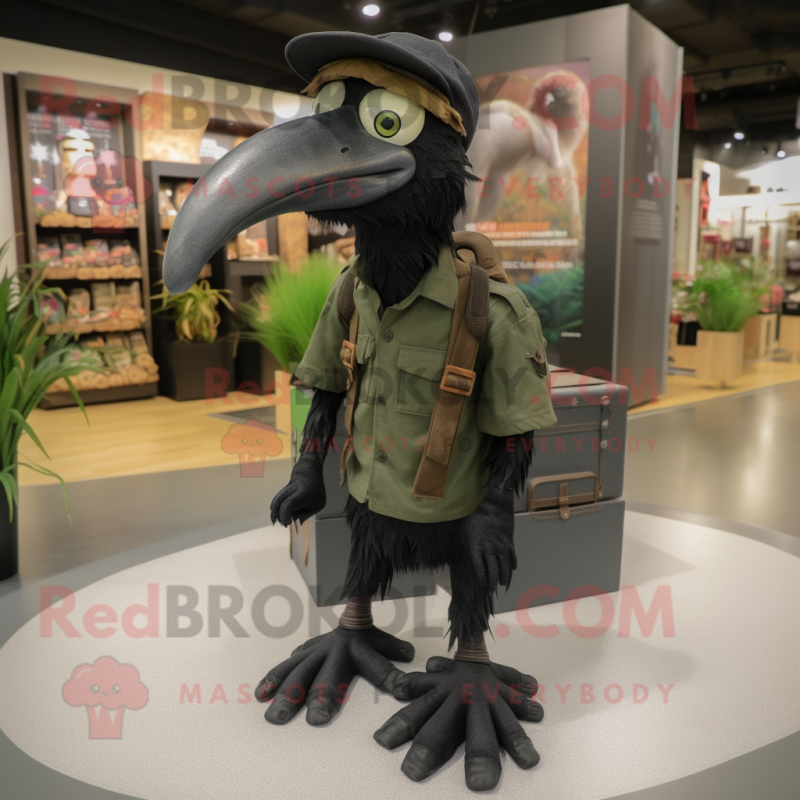 Black Archeopteryx mascot costume character dressed with a Cargo Pants and Caps