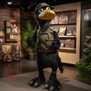 Black Archeopteryx mascot costume character dressed with a Cargo Pants and Caps