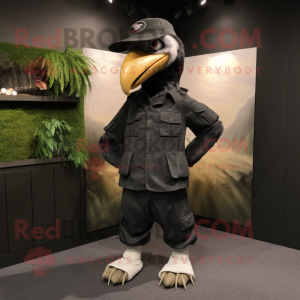 Black Archeopteryx mascot costume character dressed with a Cargo Pants and Caps