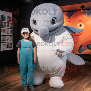 Gray Beluga Whale mascot costume character dressed with a Henley Tee and Headbands