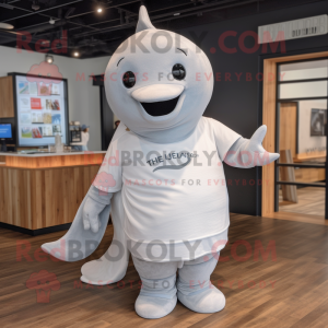 Gray Beluga Whale mascot costume character dressed with a Henley Tee and Headbands