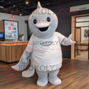 Gray Beluga Whale mascot costume character dressed with a Henley Tee and Headbands