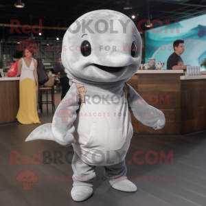 Gray Beluga Whale mascot costume character dressed with a Henley Tee and Headbands