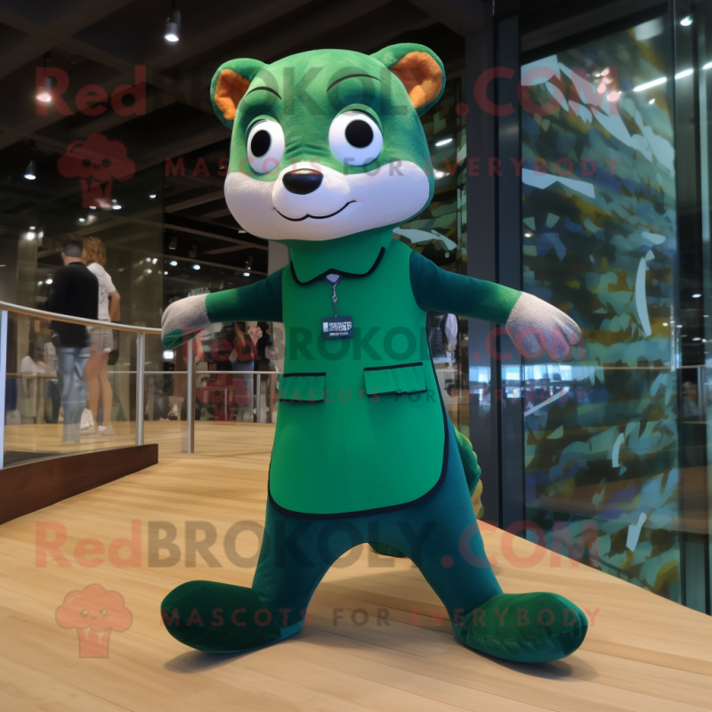 Forest Green Weasel mascot costume character dressed with a Swimwear and Shoe laces Forest Green Weasel mascot costume character dressed with a Swimwear and Shoe laces