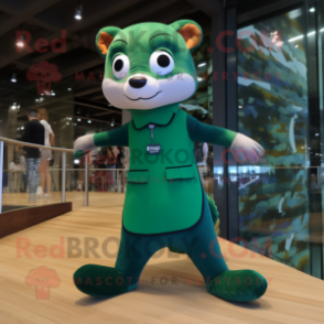 Forest Green Weasel mascot costume character dressed with a Swimwear and Shoe laces