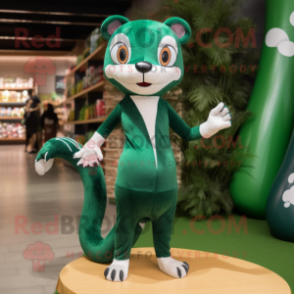 Forest Green Weasel mascot costume character dressed with a Swimwear and Shoe laces