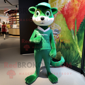 Forest Green Weasel mascot costume character dressed with a Swimwear and Shoe laces