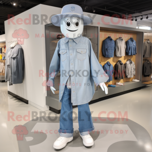 Silver Ghost mascot costume character dressed with a Chambray Shirt and Shoe clips