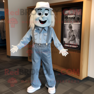 Silver Ghost mascot costume character dressed with a Chambray Shirt and Shoe clips