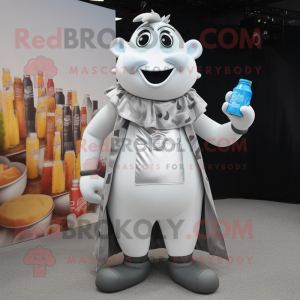 Silver Bottle Of Milk mascot costume character dressed with a Waistcoat and Keychains