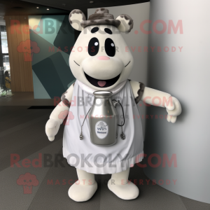 Silver Bottle Of Milk mascot costume character dressed with a Waistcoat and Keychains