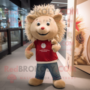 Beige Hedgehog mascot costume character dressed with a Flare Jeans and Anklets