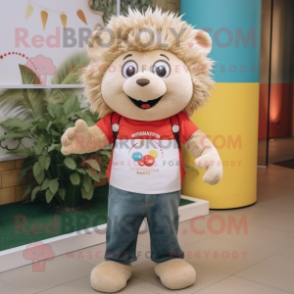 Beige Hedgehog mascot costume character dressed with a Flare Jeans and Anklets