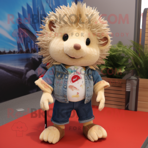 Beige Hedgehog mascot costume character dressed with a Flare Jeans and Anklets