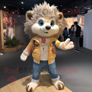 Beige Hedgehog mascot costume character dressed with a Flare Jeans and Anklets