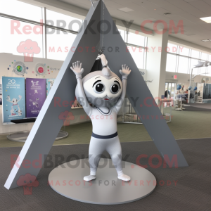 Silver Trapeze Artist mascot costume character dressed with a Yoga Pants and Earrings