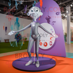 Silver Trapeze Artist mascot costume character dressed with a Yoga Pants and Earrings