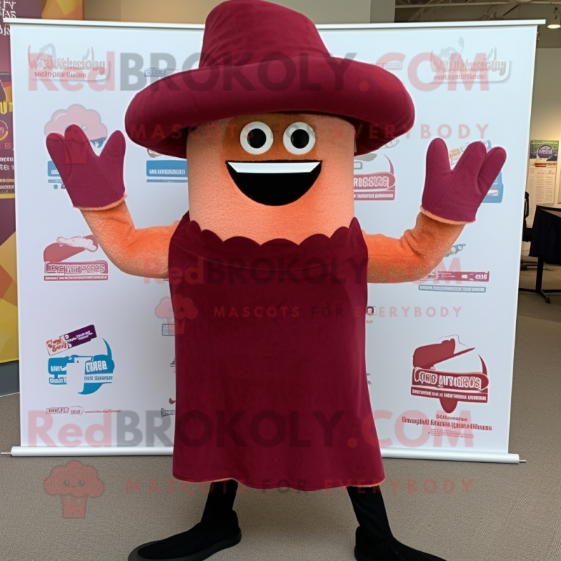 Maroon Enchiladas mascot costume character dressed with a Tank Top and Berets Maroon Enchiladas mascot costume character dressed with a Tank Top and Berets