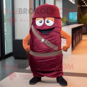 Maroon Enchiladas mascot costume character dressed with a Tank Top and Berets