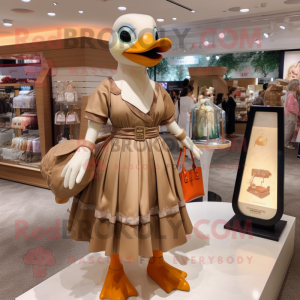 Tan Geese mascot costume character dressed with a A-Line Dress and Handbags