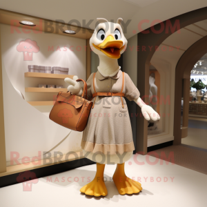 Tan Geese mascot costume character dressed with a A-Line Dress and Handbags