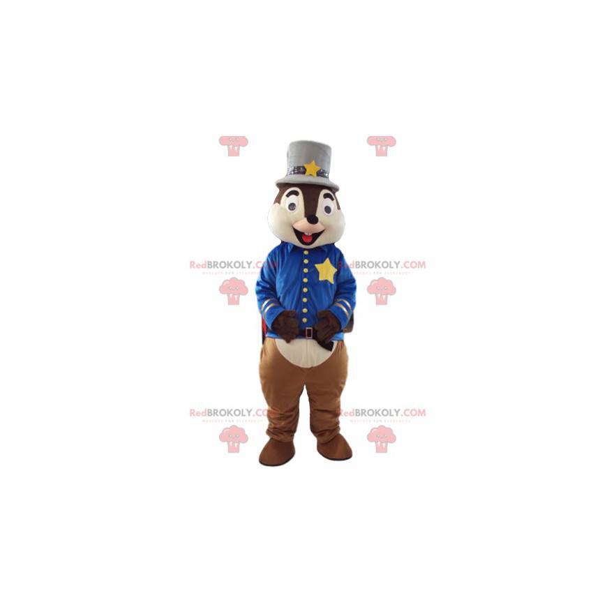 Mascotte d'écureuil en tenue de shérif. Costume d'écureuil -
