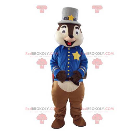 Mascotte d'écureuil en tenue de shérif. Costume d'écureuil -