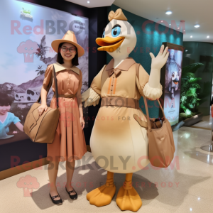 Tan Geese mascot costume character dressed with a A-Line Dress and Handbags