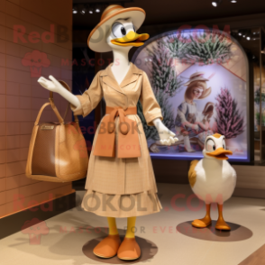 Tan Geese mascot costume character dressed with a A-Line Dress and Handbags