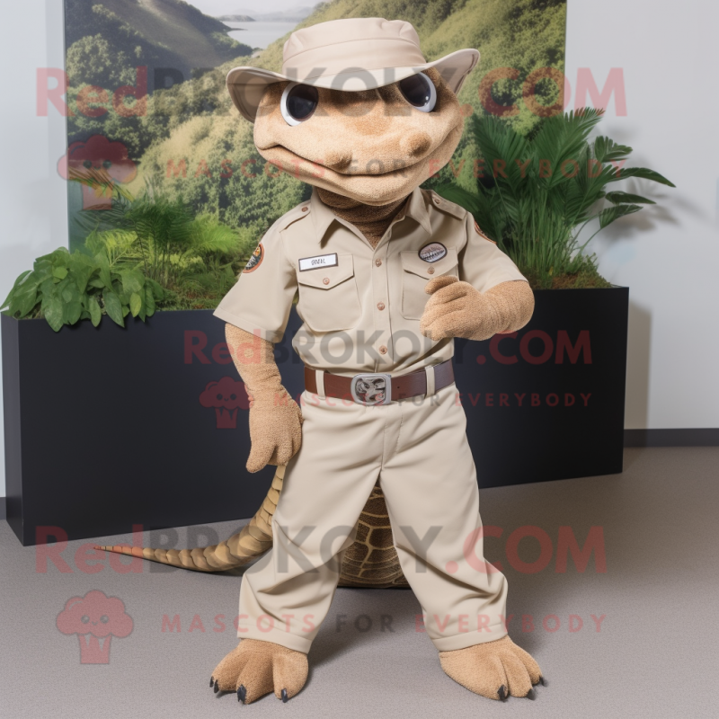 Beige Snake mascot costume character dressed with a Poplin Shirt and Belts