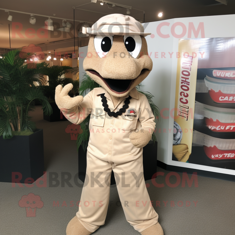 Beige Snake mascot costume character dressed with a Poplin Shirt and Belts