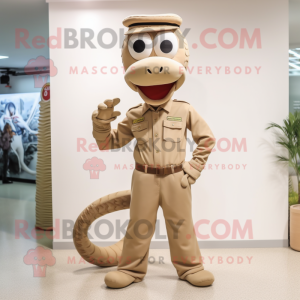 Beige Snake mascot costume character dressed with a Poplin Shirt and Belts