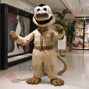 Beige Snake mascot costume character dressed with a Poplin Shirt and Belts