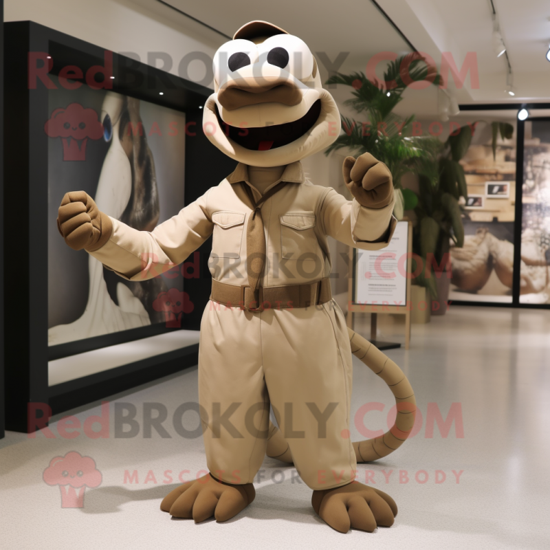 Beige Snake mascot costume character dressed with a Poplin Shirt and Belts Beige Snake mascot costume character dressed with a Poplin Shirt and Belts