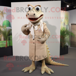 Tan Crocodile mascot costume character dressed with a Sheath Dress and Earrings