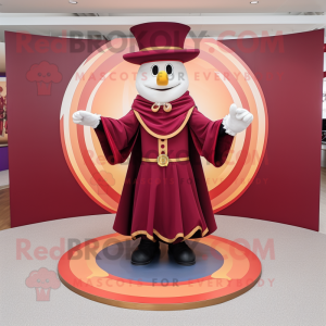 Maroon Ring Master mascot costume character dressed with a Skirt and Scarves