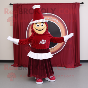 Maroon Ring Master mascot costume character dressed with a Skirt and Scarves