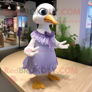 Lavender Seagull mascot costume character dressed with a Mini Dress and Earrings