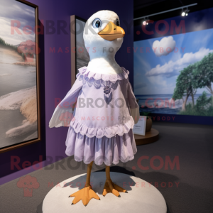 Lavender Seagull mascot costume character dressed with a Mini Dress and Earrings