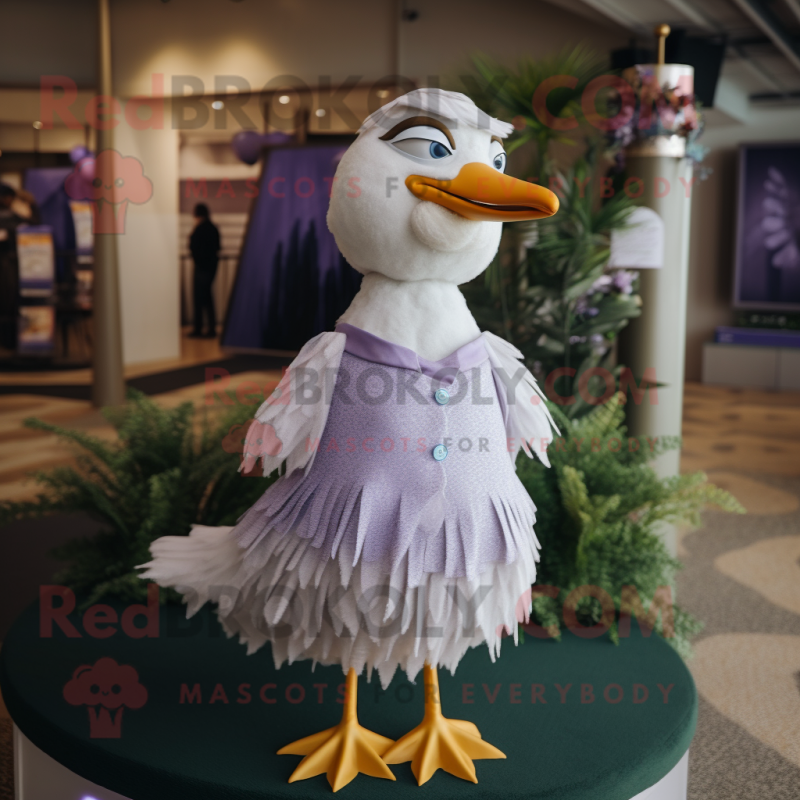 Lavender Seagull mascot costume character dressed with a Mini Dress and Earrings Lavender Seagull mascot costume character dressed with a Mini Dress and Earrings
