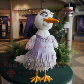 Lavender Seagull mascot costume character dressed with a Mini Dress and Earrings