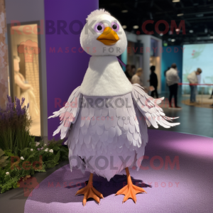 Lavender Seagull mascot costume character dressed with a Mini Dress and Earrings